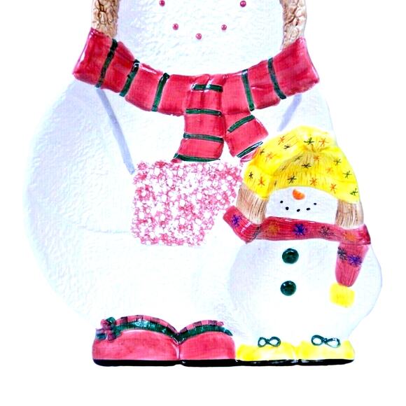 Vintage Huge Holiday Snowman Ceramic Serving Tray 16" by Cardinal Hand Painted - Picture 5 of 8